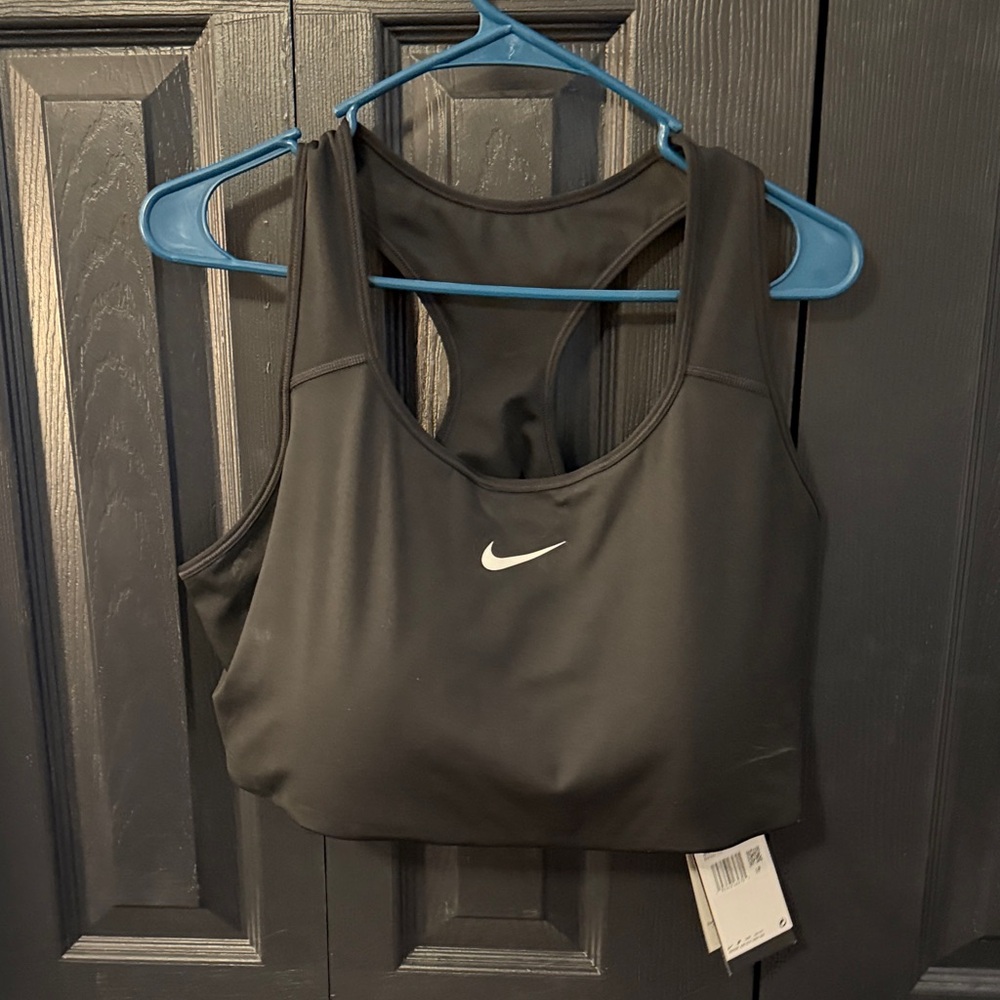 Nike Women's Black Sports Bra with White Swoosh